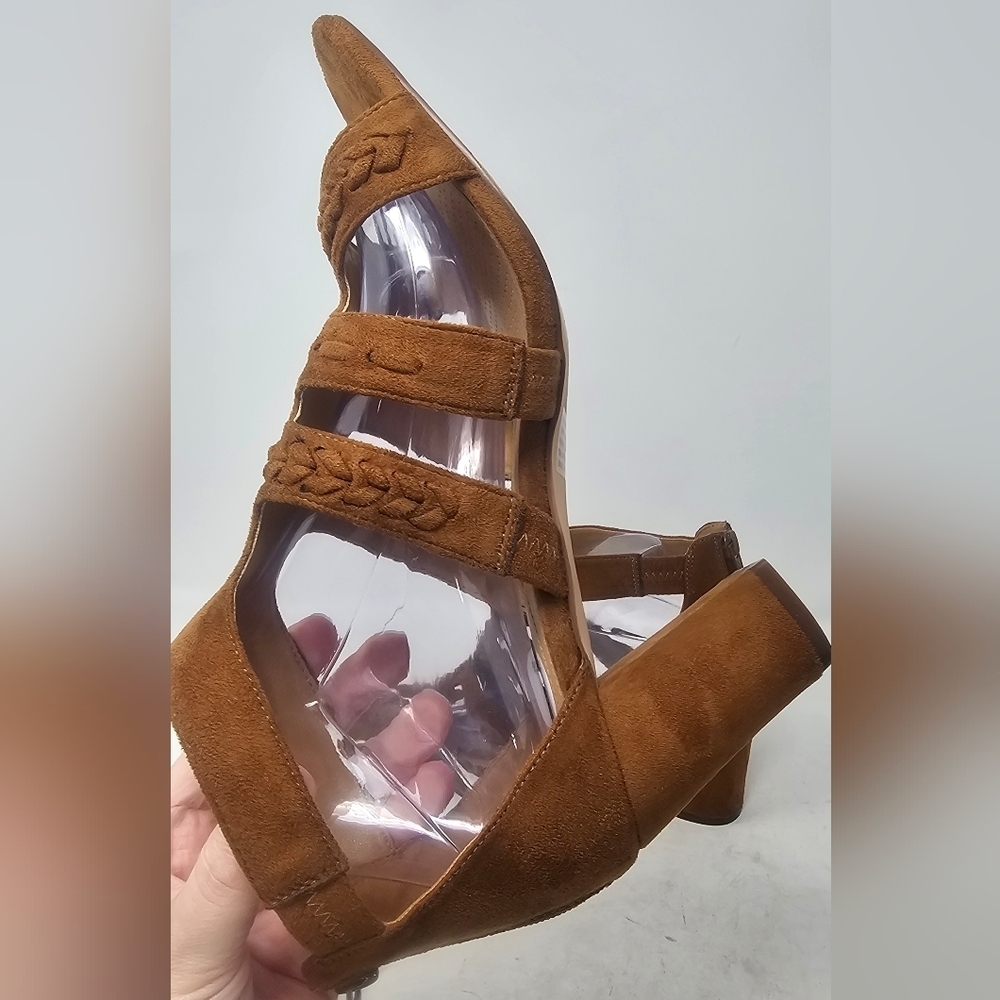 Comfort View WMNS Darlene Brown Faux Suede Chunky Heel Braided Zip Sandal SZ 9WW - Picture 5 of 14